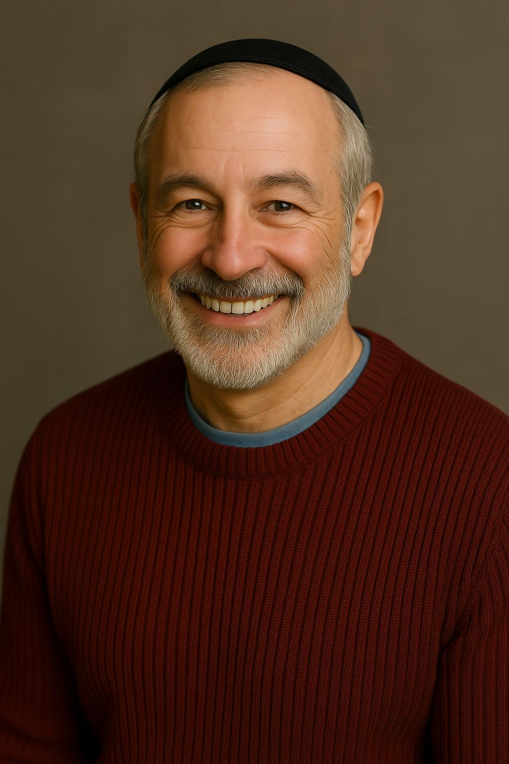 Real estate properties in Caesarea have been the backdrop for countless success stories—real stories from buyers, sellers, and investors who’ve experienced the difference: professionalism, discretion, and results you can trust. Smiling older man with a gray beard wearing a maroon sweater, blue shirt, and black kippah against a plain brown background.
